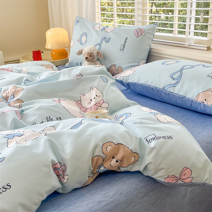 91家纺网 家纺一手货源 找家纺 郝媳妇家纺 2025新款植物羊绒加厚磨毛水洗棉亲肤棉三件套四件套 喵咪假日