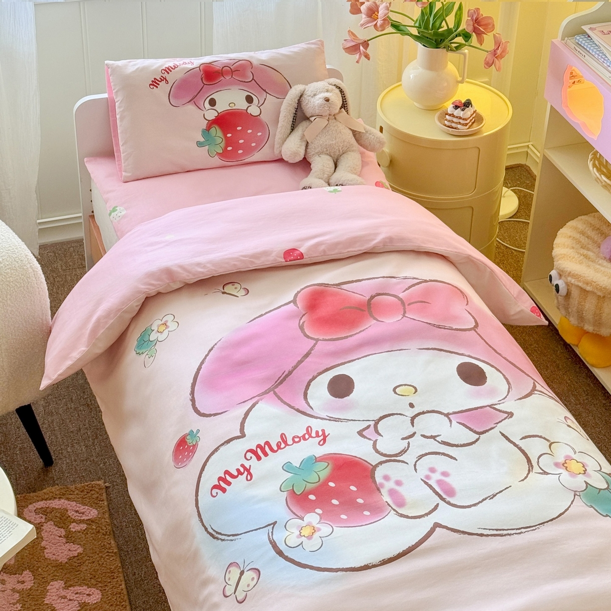 91家纺网 家纺一手货源 找家纺 名兮家居 2025新款全棉大版经典奥特曼幼儿园儿童套件【含防伪标】 草莓美乐蒂