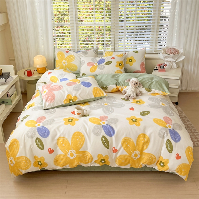 91家纺网 家纺一手货源 找家纺 郝媳妇家纺 2025新款植物羊绒加厚磨毛水洗棉亲肤棉三件套四件套 七彩花