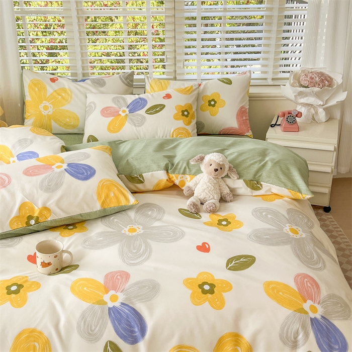 91家纺网 家纺一手货源 找家纺 郝媳妇家纺 2025新款植物羊绒加厚磨毛水洗棉亲肤棉三件套四件套 七彩花