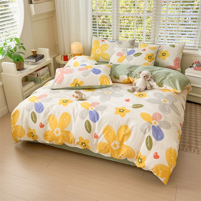 91家纺网 家纺一手货源 找家纺 郝媳妇家纺 2025新款植物羊绒加厚磨毛水洗棉亲肤棉三件套四件套 七彩花