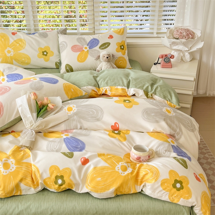 91家纺网 家纺一手货源 找家纺 郝媳妇家纺 2025新款植物羊绒加厚磨毛水洗棉亲肤棉三件套四件套 七彩花