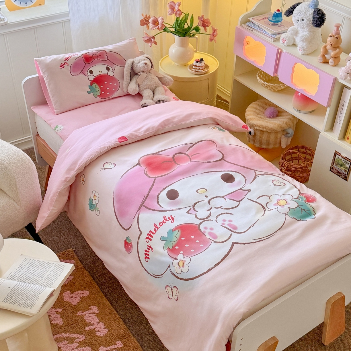 91家纺网 家纺一手货源 找家纺 名兮家居 2025新款全棉大版经典奥特曼幼儿园儿童套件【含防伪标】 草莓美乐蒂