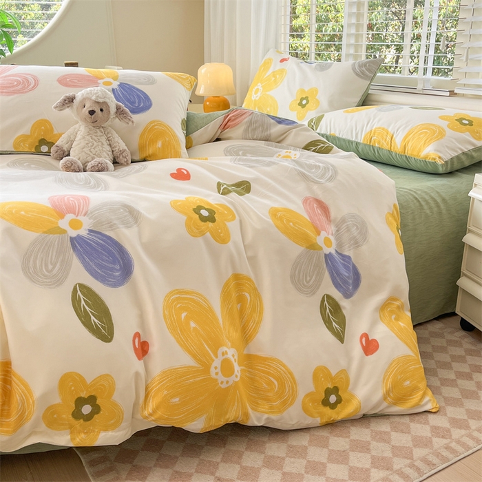 91家纺网 家纺一手货源 找家纺 郝媳妇家纺 2025新款植物羊绒加厚磨毛水洗棉亲肤棉三件套四件套 七彩花