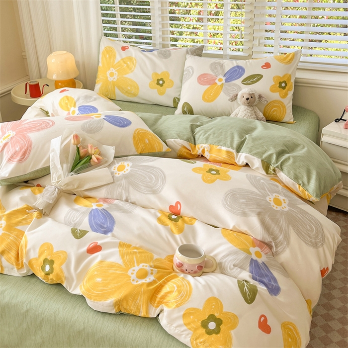 91家纺网 家纺一手货源 找家纺 郝媳妇家纺 2025新款植物羊绒加厚磨毛水洗棉亲肤棉三件套四件套 七彩花