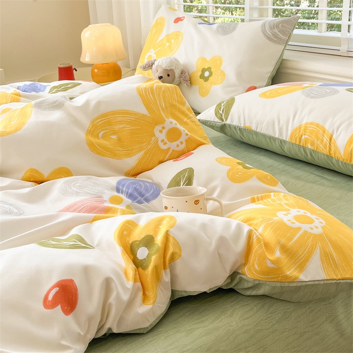 91家纺网 家纺一手货源 找家纺 郝媳妇家纺 2025新款植物羊绒加厚磨毛水洗棉亲肤棉三件套四件套 七彩花