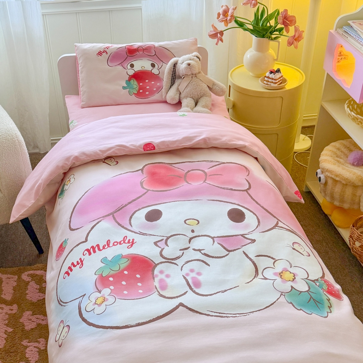 91家纺网 家纺一手货源 找家纺 名兮家居 2025新款全棉大版经典奥特曼幼儿园儿童套件【含防伪标】 草莓美乐蒂