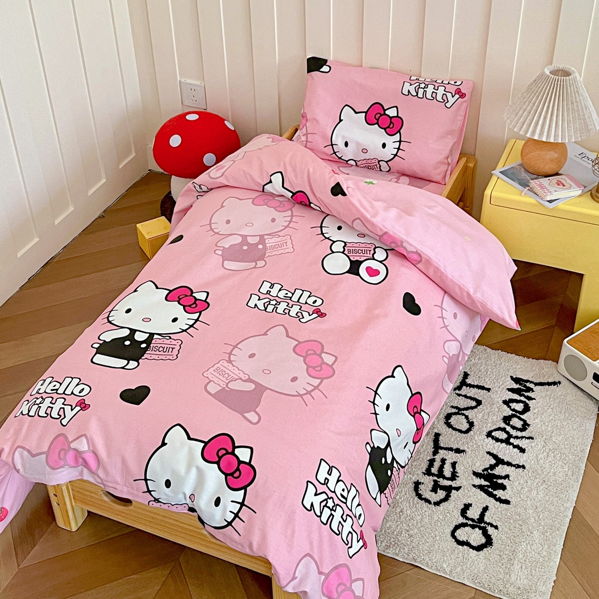 91家纺网 家纺一手货源 找家纺 名兮家居 2025新款全棉小版经典奥特曼-三丽鸥幼儿园儿童套件【含防伪标】 爱心kt