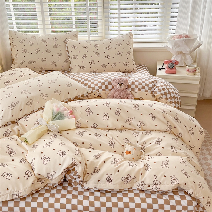 91家纺网 家纺一手货源 找家纺 郝媳妇家纺 2025新款植物羊绒加厚磨毛水洗棉亲肤棉三件套四件套 气球熊