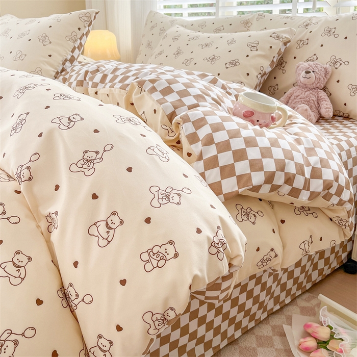 91家纺网 家纺一手货源 找家纺 郝媳妇家纺 2025新款植物羊绒加厚磨毛水洗棉亲肤棉三件套四件套 气球熊