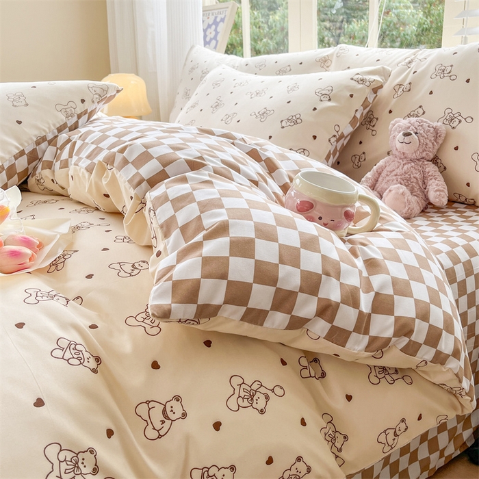 91家纺网 家纺一手货源 找家纺 郝媳妇家纺 2025新款植物羊绒加厚磨毛水洗棉亲肤棉三件套四件套 气球熊