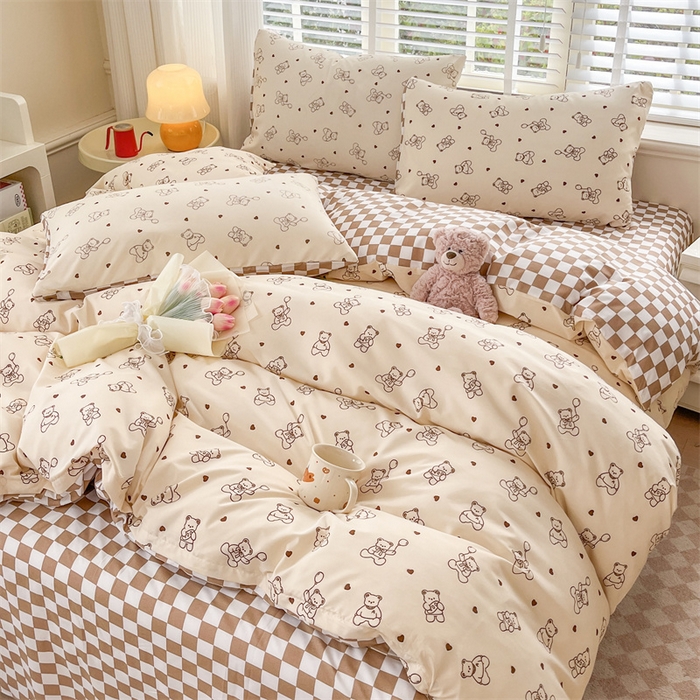 91家纺网 家纺一手货源 找家纺 郝媳妇家纺 2025新款植物羊绒加厚磨毛水洗棉亲肤棉三件套四件套 气球熊