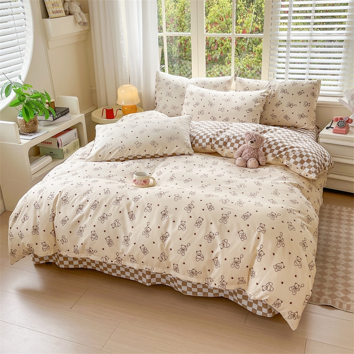 91家纺网 家纺一手货源 找家纺 郝媳妇家纺 2025新款植物羊绒加厚磨毛水洗棉亲肤棉三件套四件套 气球熊