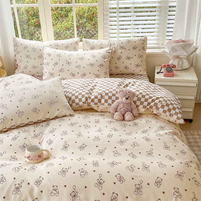 91家纺网 家纺一手货源 找家纺 郝媳妇家纺 2025新款植物羊绒加厚磨毛水洗棉亲肤棉三件套四件套 气球熊