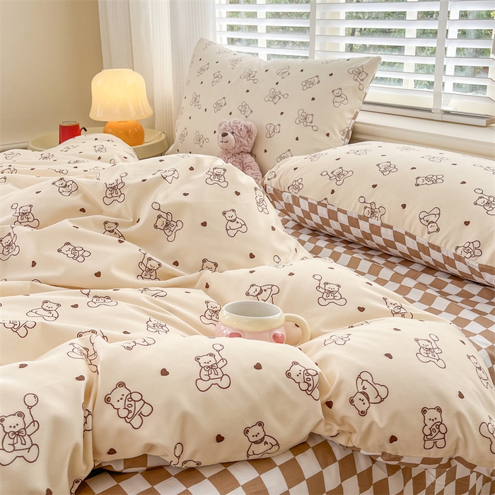 91家纺网 家纺一手货源 找家纺 郝媳妇家纺 2025新款植物羊绒加厚磨毛水洗棉亲肤棉三件套四件套 气球熊