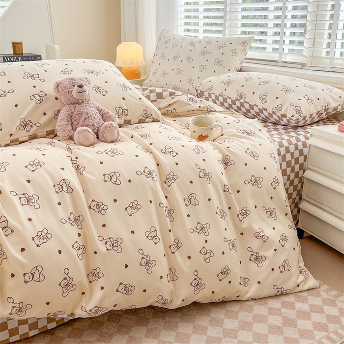 91家纺网 家纺一手货源 找家纺 郝媳妇家纺 2025新款植物羊绒加厚磨毛水洗棉亲肤棉三件套四件套 气球熊