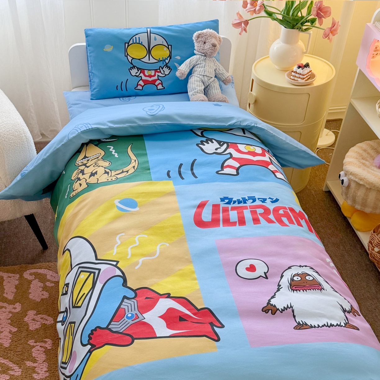 91家纺网 家纺一手货源 找家纺 名兮家居 2025新款全棉大版经典奥特曼幼儿园儿童套件【含防伪标】 瞌睡奥特曼