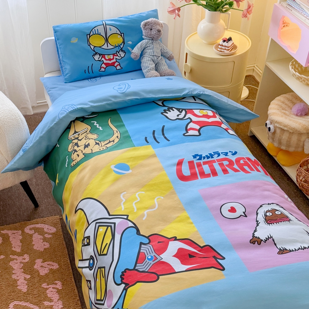 91家纺网 家纺一手货源 找家纺 名兮家居 2025新款全棉大版经典奥特曼幼儿园儿童套件【含防伪标】 瞌睡奥特曼