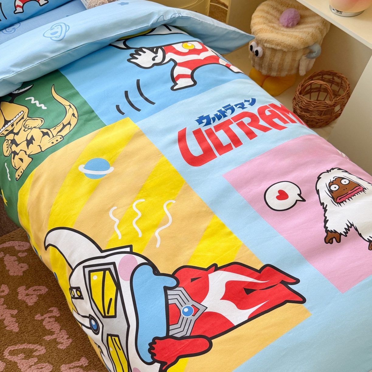 91家纺网 家纺一手货源 找家纺 名兮家居 2025新款全棉大版经典奥特曼幼儿园儿童套件【含防伪标】 瞌睡奥特曼