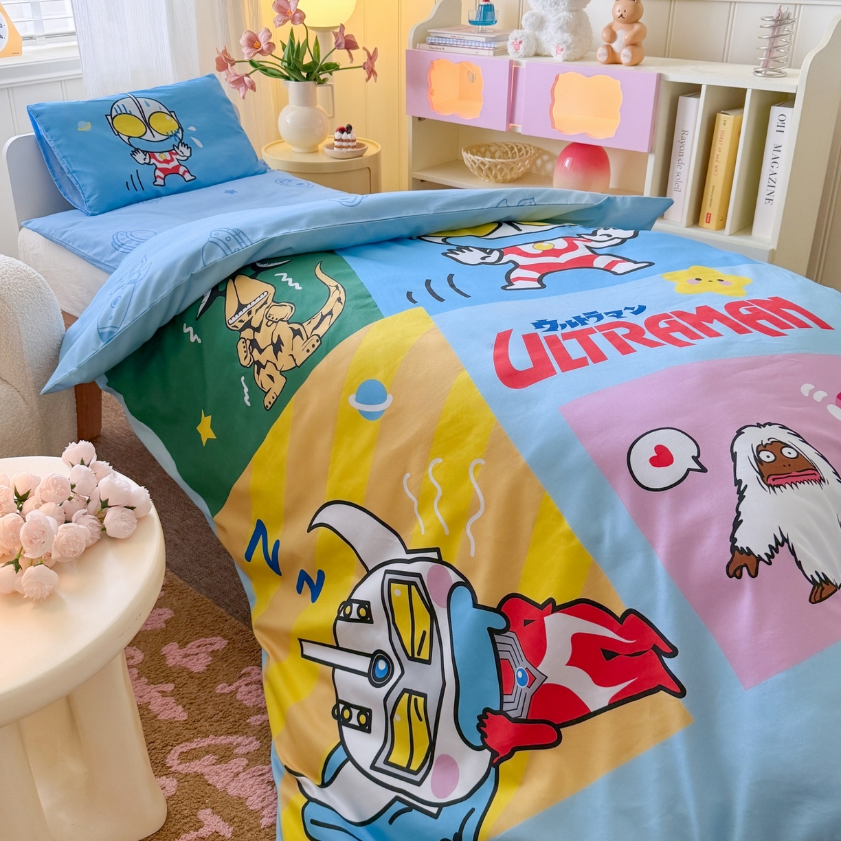 91家纺网 家纺一手货源 找家纺 名兮家居 2025新款全棉大版经典奥特曼幼儿园儿童套件【含防伪标】 瞌睡奥特曼