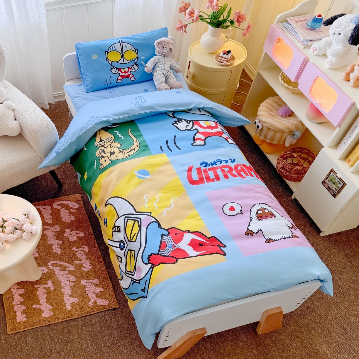 91家纺网 家纺一手货源 找家纺 名兮家居 2025新款全棉大版经典奥特曼幼儿园儿童套件【含防伪标】 瞌睡奥特曼