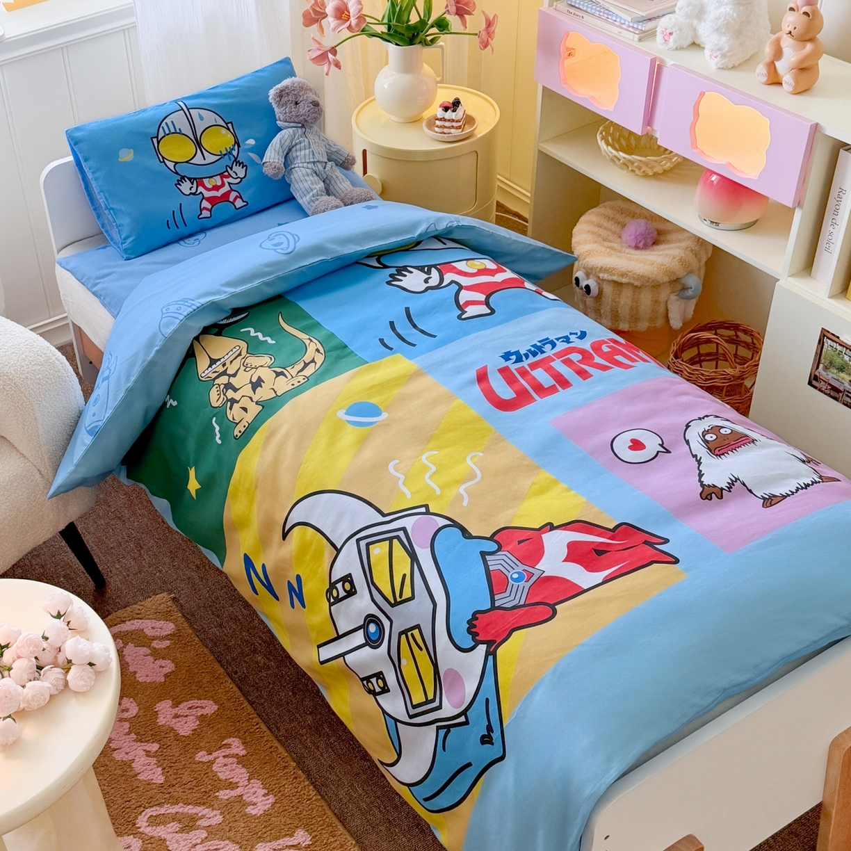 91家纺网 家纺一手货源 找家纺 名兮家居 2025新款全棉大版经典奥特曼幼儿园儿童套件【含防伪标】 瞌睡奥特曼