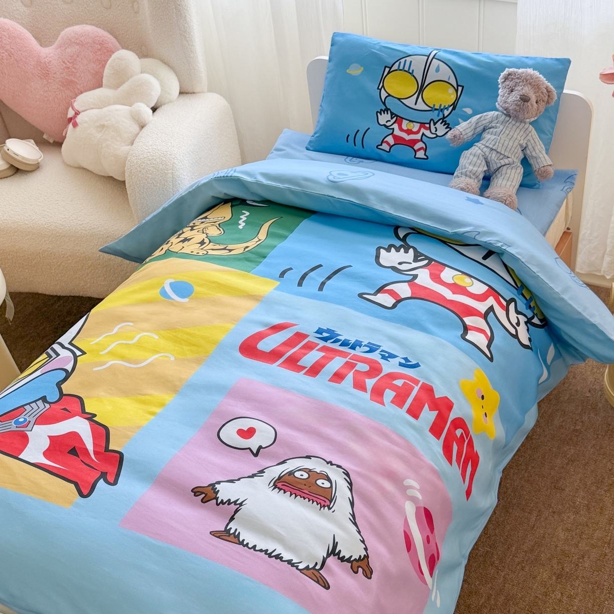 91家纺网 家纺一手货源 找家纺 名兮家居 2025新款全棉大版经典奥特曼幼儿园儿童套件【含防伪标】 瞌睡奥特曼