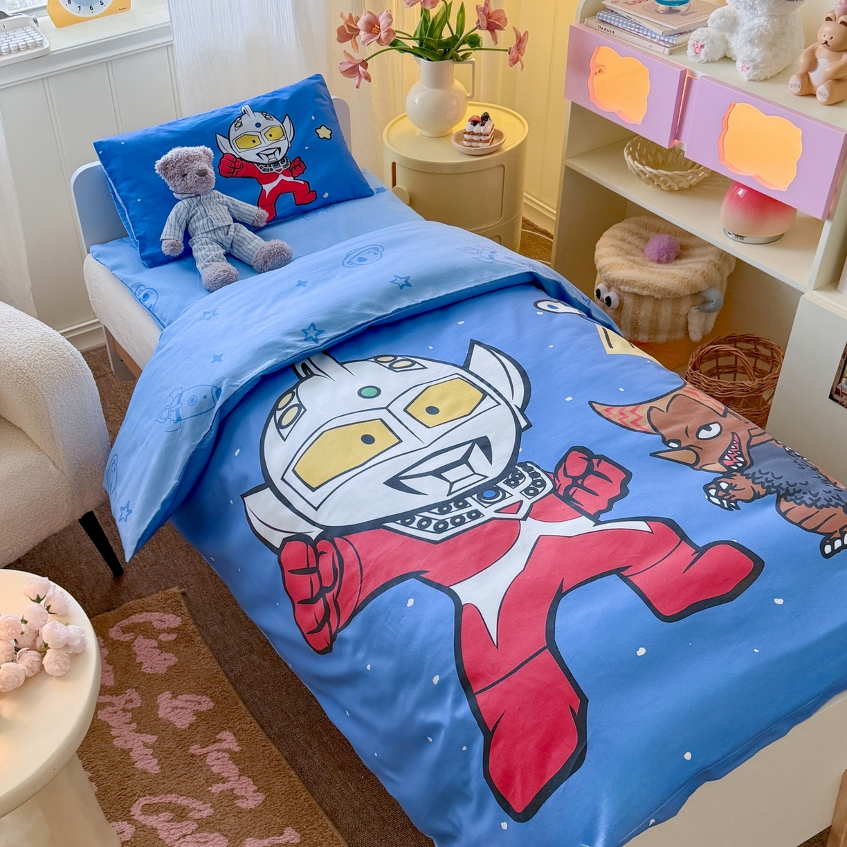 91家纺网 家纺一手货源 找家纺 名兮家居 2025新款全棉大版经典奥特曼幼儿园儿童套件【含防伪标】 泰罗