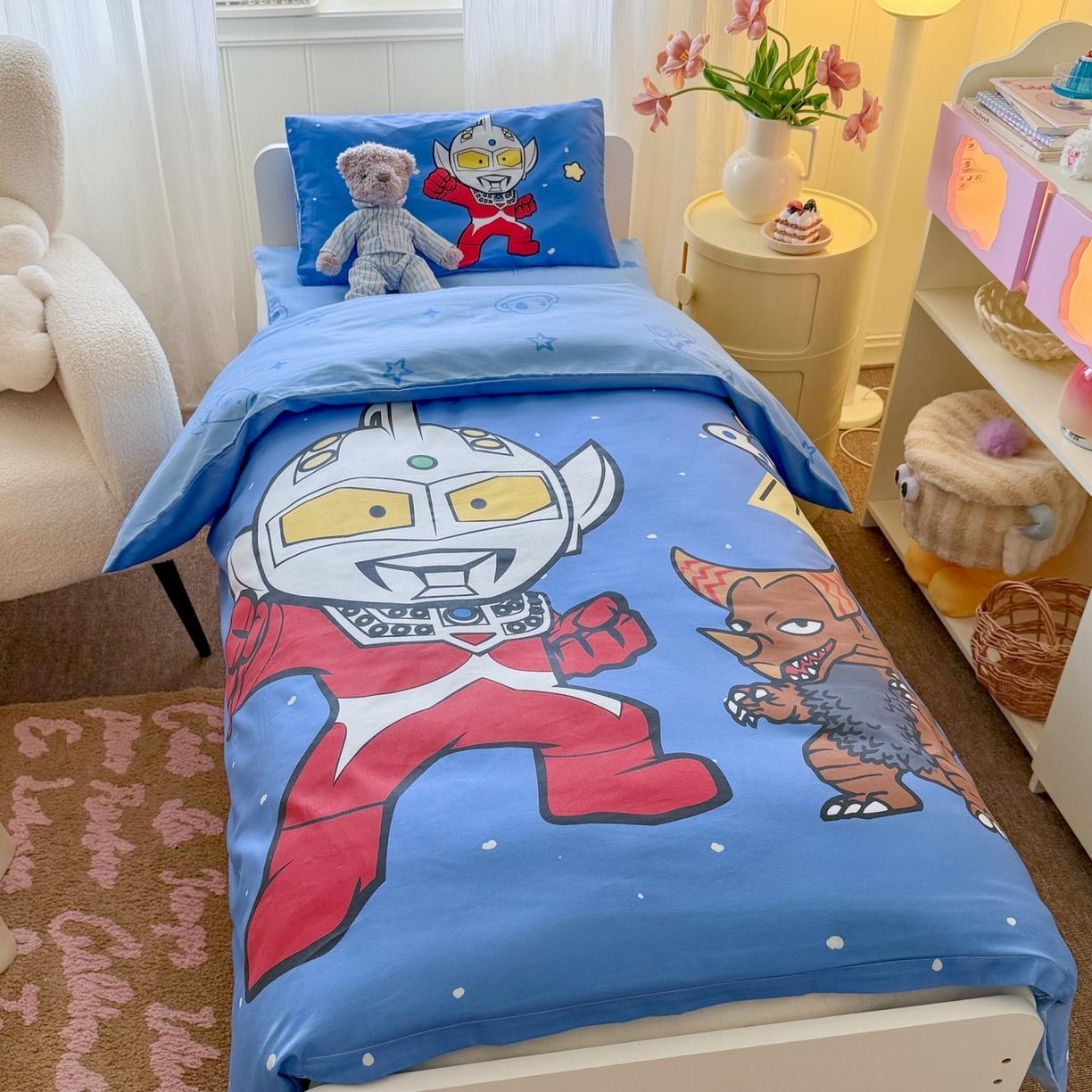 91家纺网 家纺一手货源 找家纺 名兮家居 2025新款全棉大版经典奥特曼幼儿园儿童套件【含防伪标】 泰罗