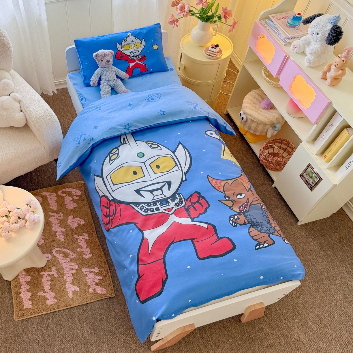 91家纺网 家纺一手货源 找家纺 名兮家居 2025新款全棉大版经典奥特曼幼儿园儿童套件【含防伪标】 泰罗