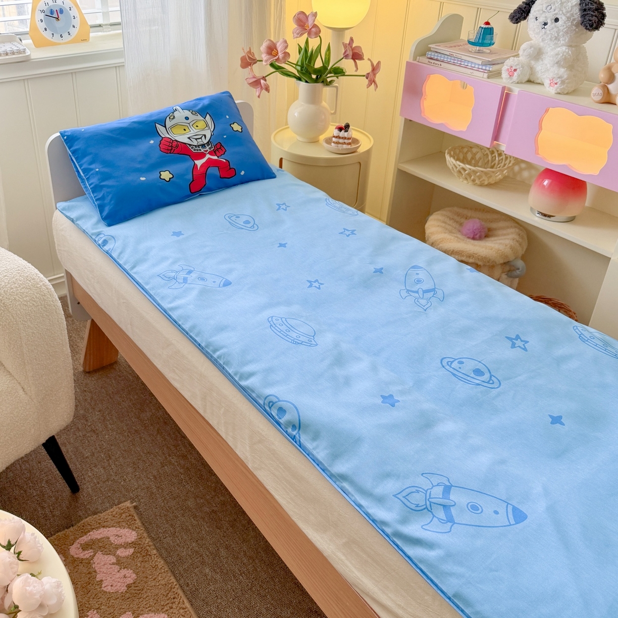 91家纺网 家纺一手货源 找家纺 名兮家居 2025新款全棉大版经典奥特曼幼儿园儿童套件【含防伪标】 泰罗