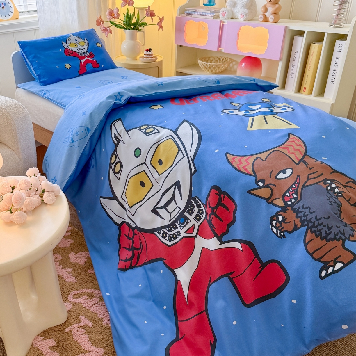 91家纺网 家纺一手货源 找家纺 名兮家居 2025新款全棉大版经典奥特曼幼儿园儿童套件【含防伪标】 泰罗