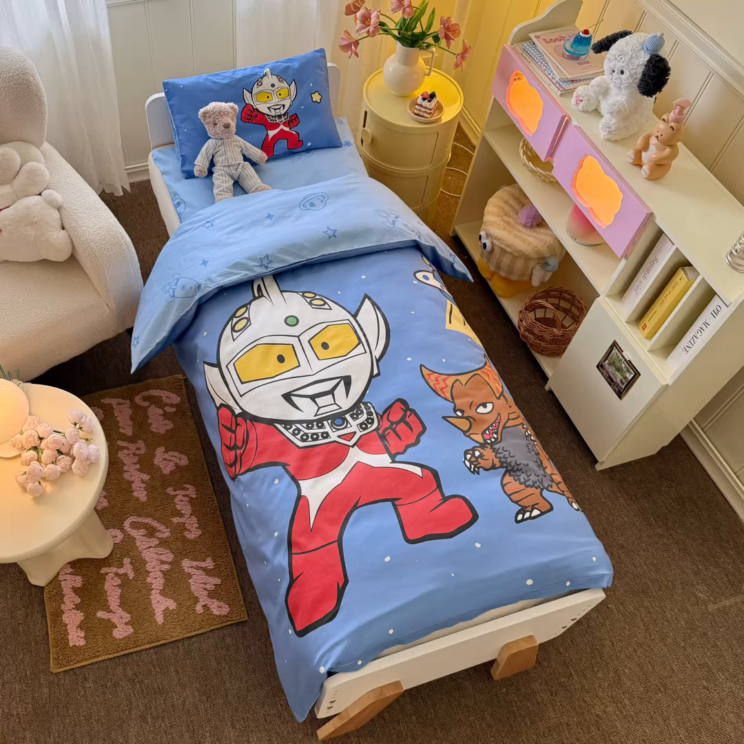 91家纺网 家纺一手货源 找家纺 名兮家居 2025新款全棉大版经典奥特曼幼儿园儿童套件【含防伪标】 泰罗