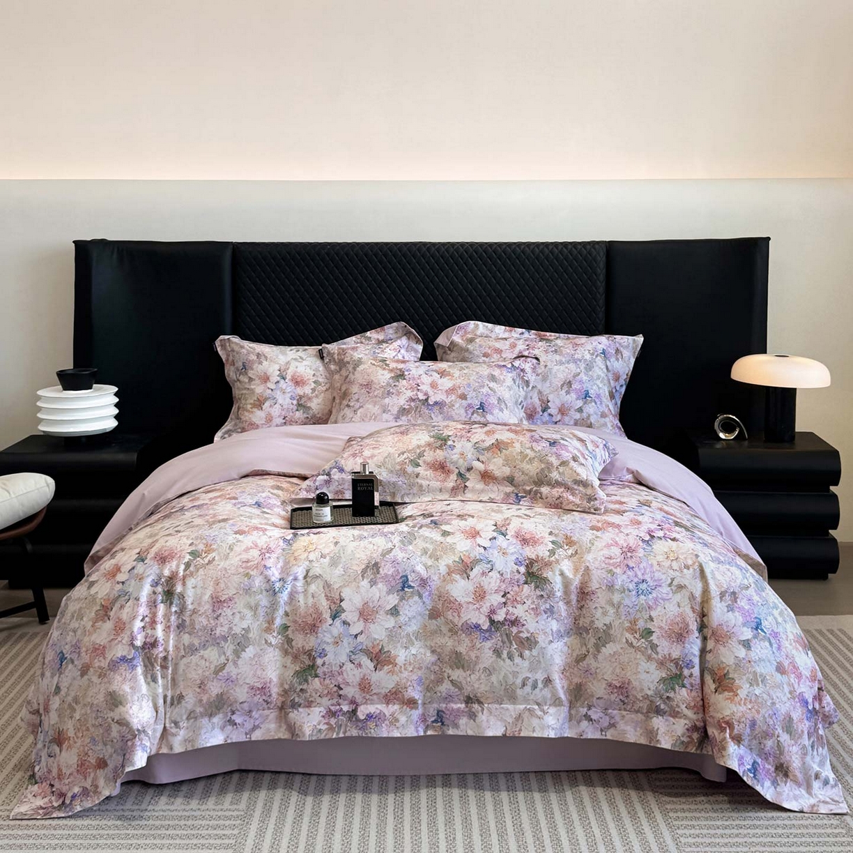 91家纺网 家纺一手货源 找家纺  2025秋冬新款轻奢新疆长绒棉纯棉磨毛加厚数码印花四件套花慕里 花慕里-紫