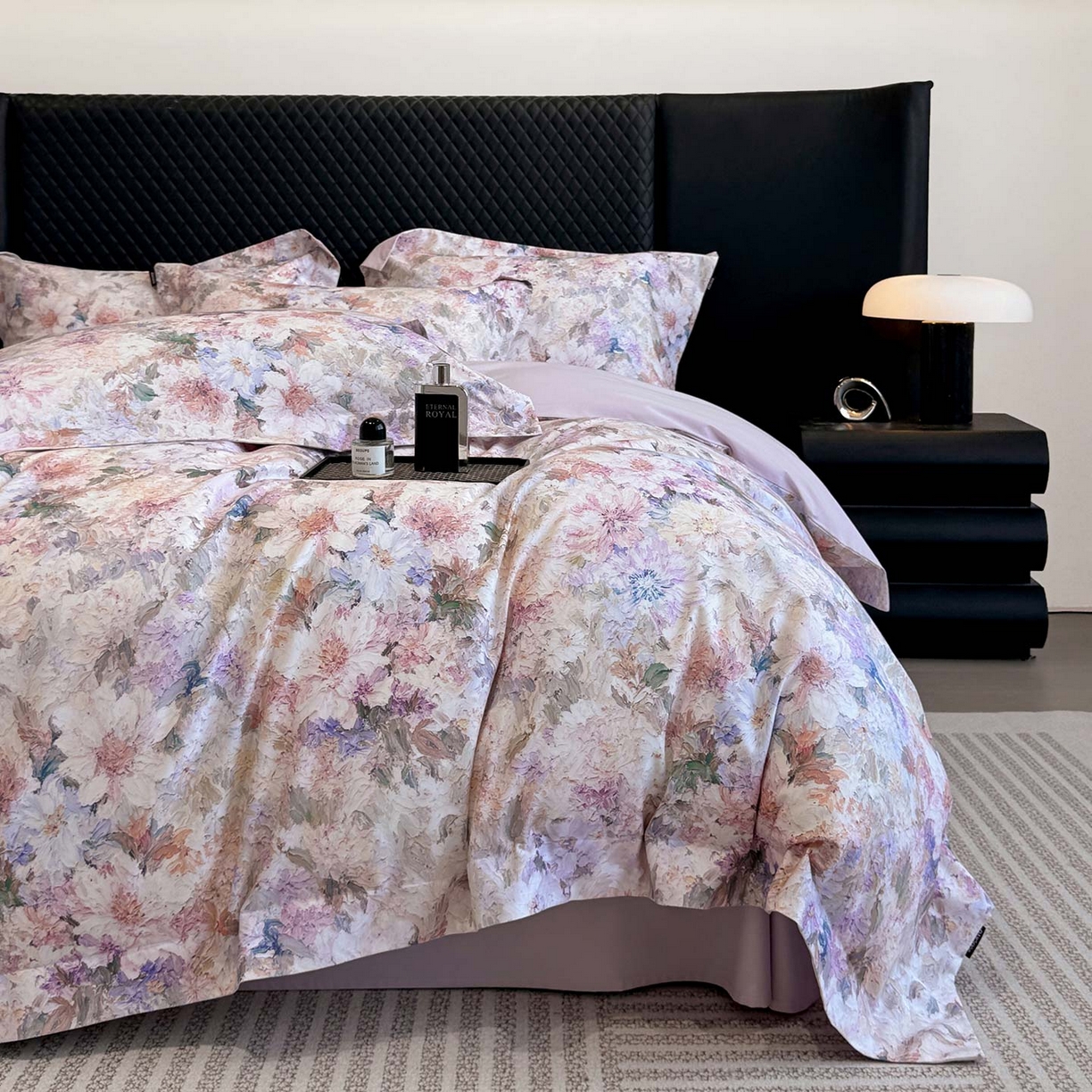 91家纺网 家纺一手货源 找家纺  2025秋冬新款轻奢新疆长绒棉纯棉磨毛加厚数码印花四件套花慕里 花慕里-紫