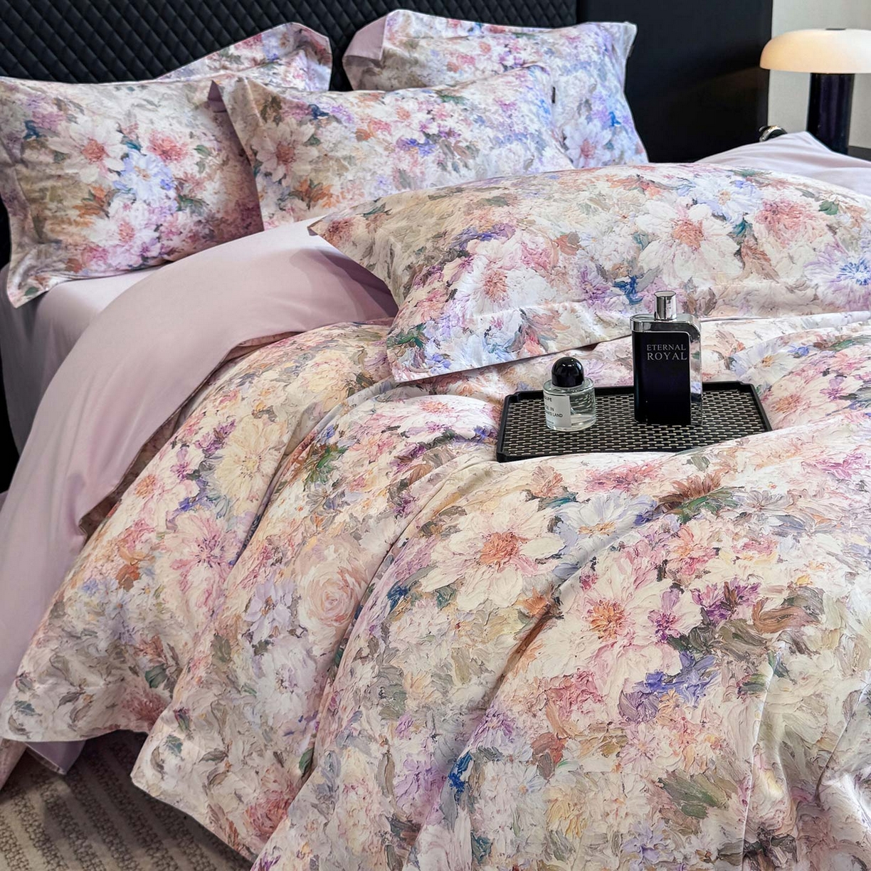 91家纺网 家纺一手货源 找家纺  2025秋冬新款轻奢新疆长绒棉纯棉磨毛加厚数码印花四件套花慕里 花慕里-紫