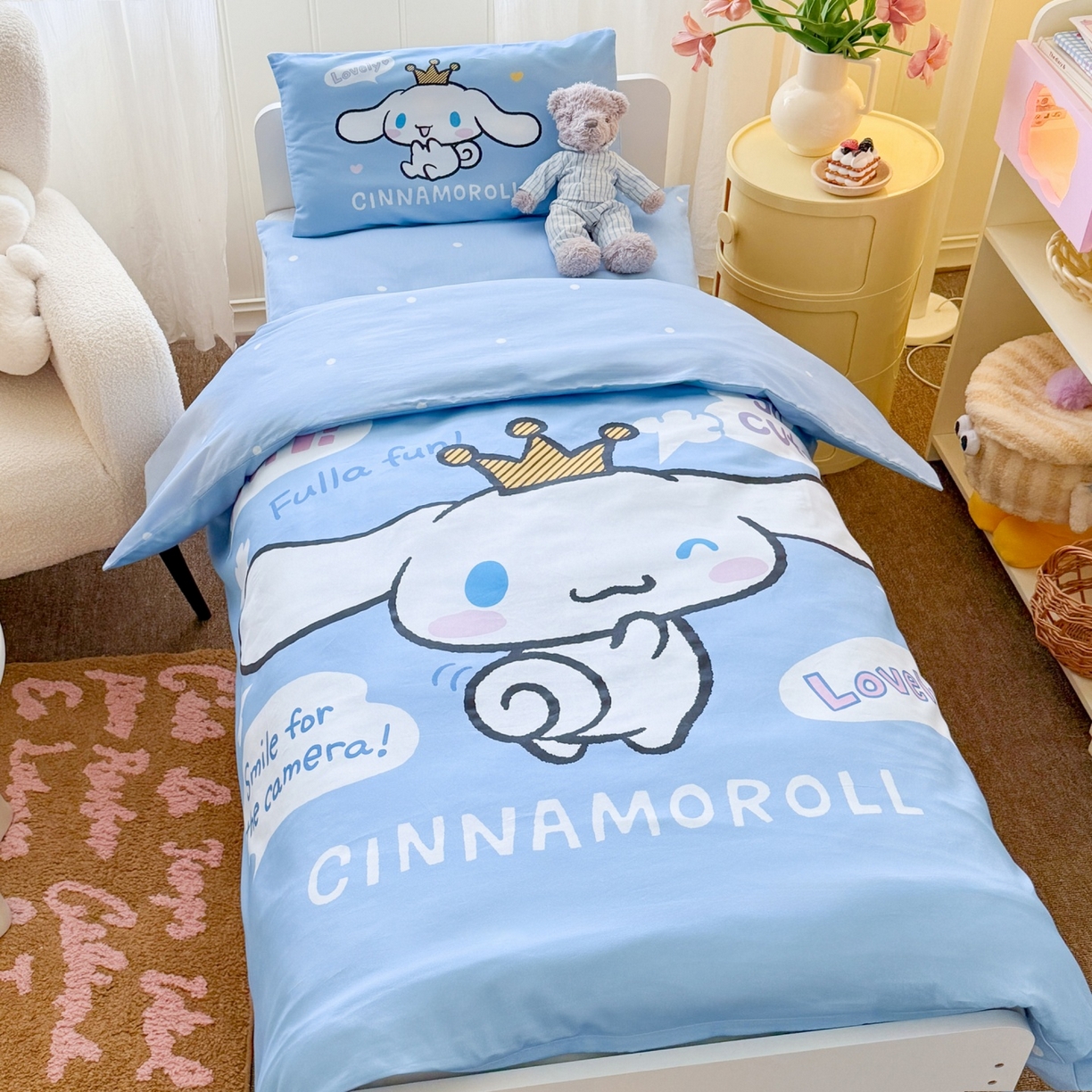 91家纺网 家纺一手货源 找家纺 名兮家居 2025新款全棉大版经典奥特曼幼儿园儿童套件【含防伪标】 微笑玉桂狗