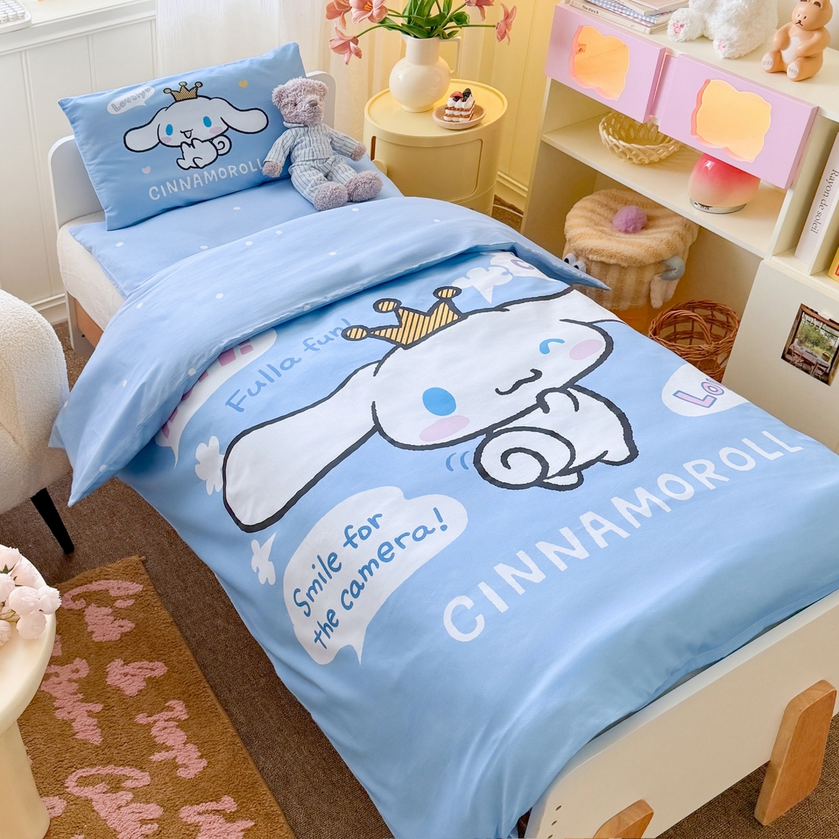 91家纺网 家纺一手货源 找家纺 名兮家居 2025新款全棉大版经典奥特曼幼儿园儿童套件【含防伪标】 微笑玉桂狗