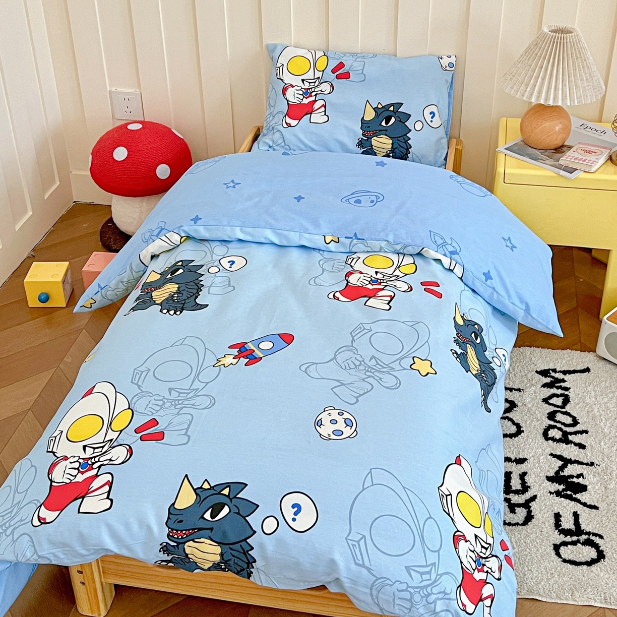 91家纺网 家纺一手货源 找家纺 名兮家居 2025新款全棉小版经典奥特曼-三丽鸥幼儿园儿童套件【含防伪标】 奥特勇士