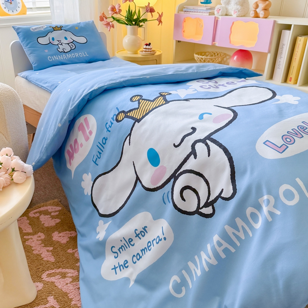 91家纺网 家纺一手货源 找家纺 名兮家居 2025新款全棉大版经典奥特曼幼儿园儿童套件【含防伪标】 微笑玉桂狗