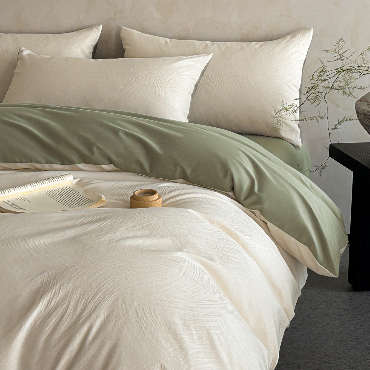 91家纺网 家纺一手货源 找家纺 （总）618家纺 2025新款全棉磨毛提花法式双拼四件套-赫本系列