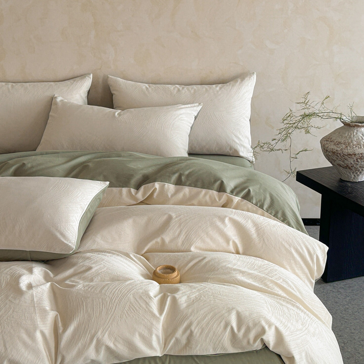 91家纺网 家纺一手货源 找家纺 （总）618家纺 2025新款全棉磨毛提花法式双拼四件套-赫本系列