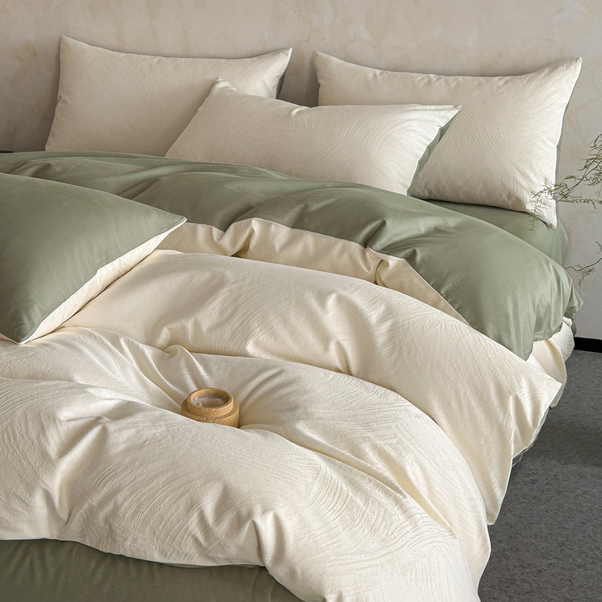 91家纺网 家纺一手货源 找家纺 （总）618家纺 2025新款全棉磨毛提花法式双拼四件套-赫本系列