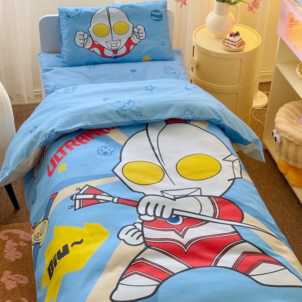 91家纺网 家纺一手货源 找家纺 名兮家居 2025新款全棉大版经典奥特曼幼儿园儿童套件【含防伪标】 炫酷奥特曼