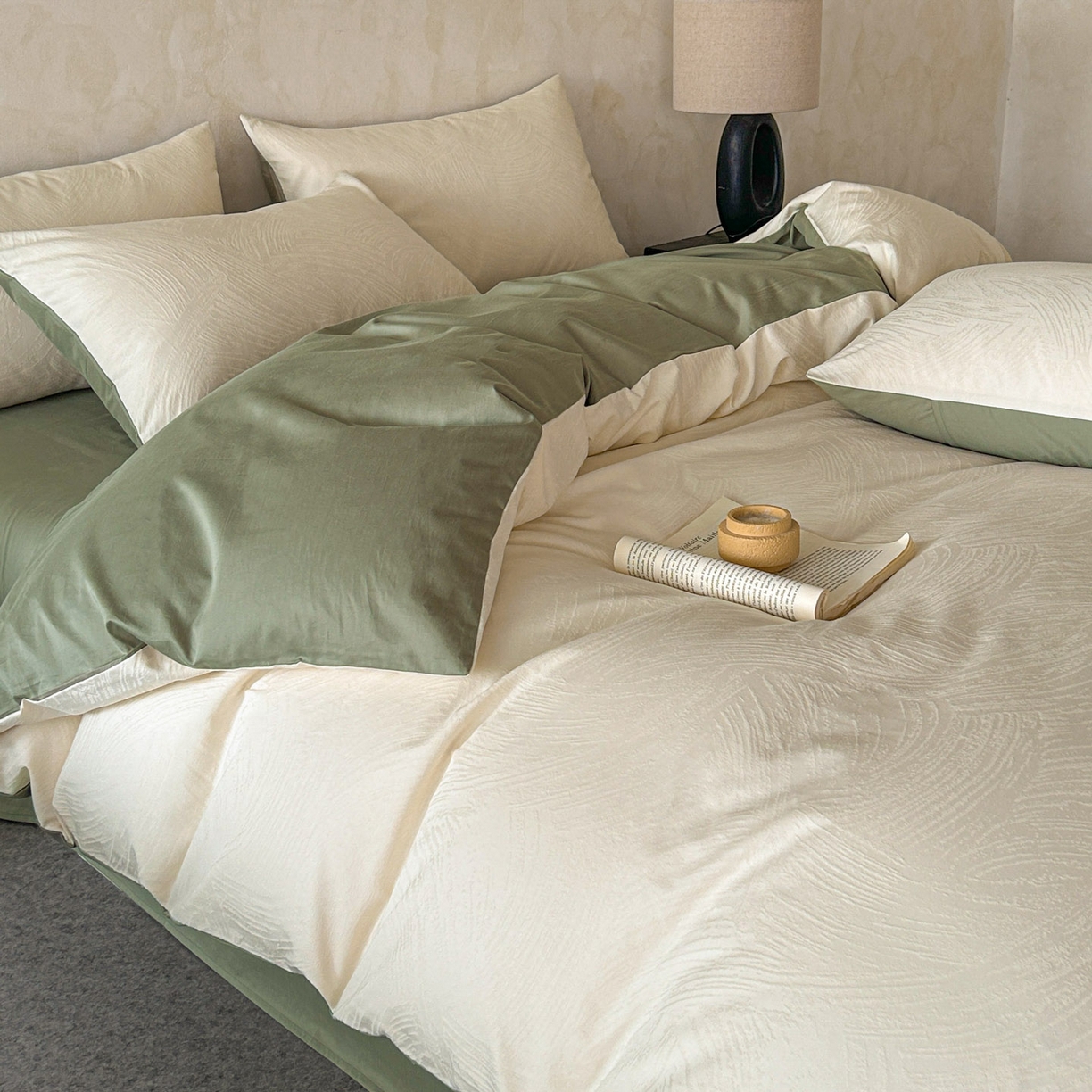 91家纺网 家纺一手货源 找家纺 （总）618家纺 2025新款全棉磨毛提花法式双拼四件套-赫本系列