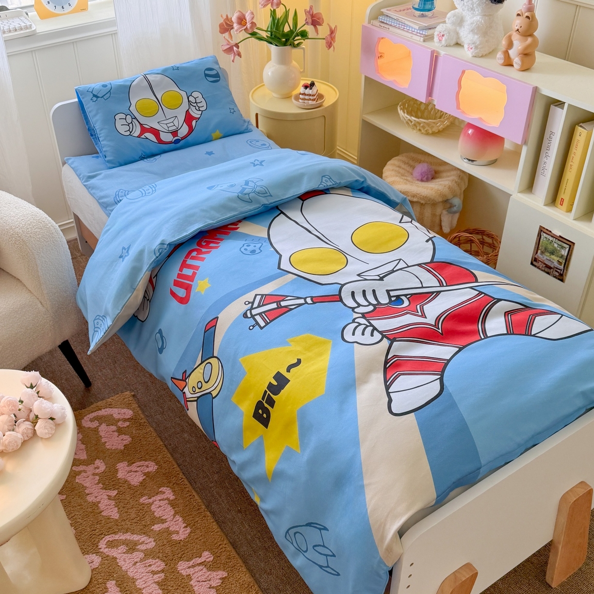 91家纺网 家纺一手货源 找家纺 名兮家居 2025新款全棉大版经典奥特曼幼儿园儿童套件【含防伪标】 炫酷奥特曼