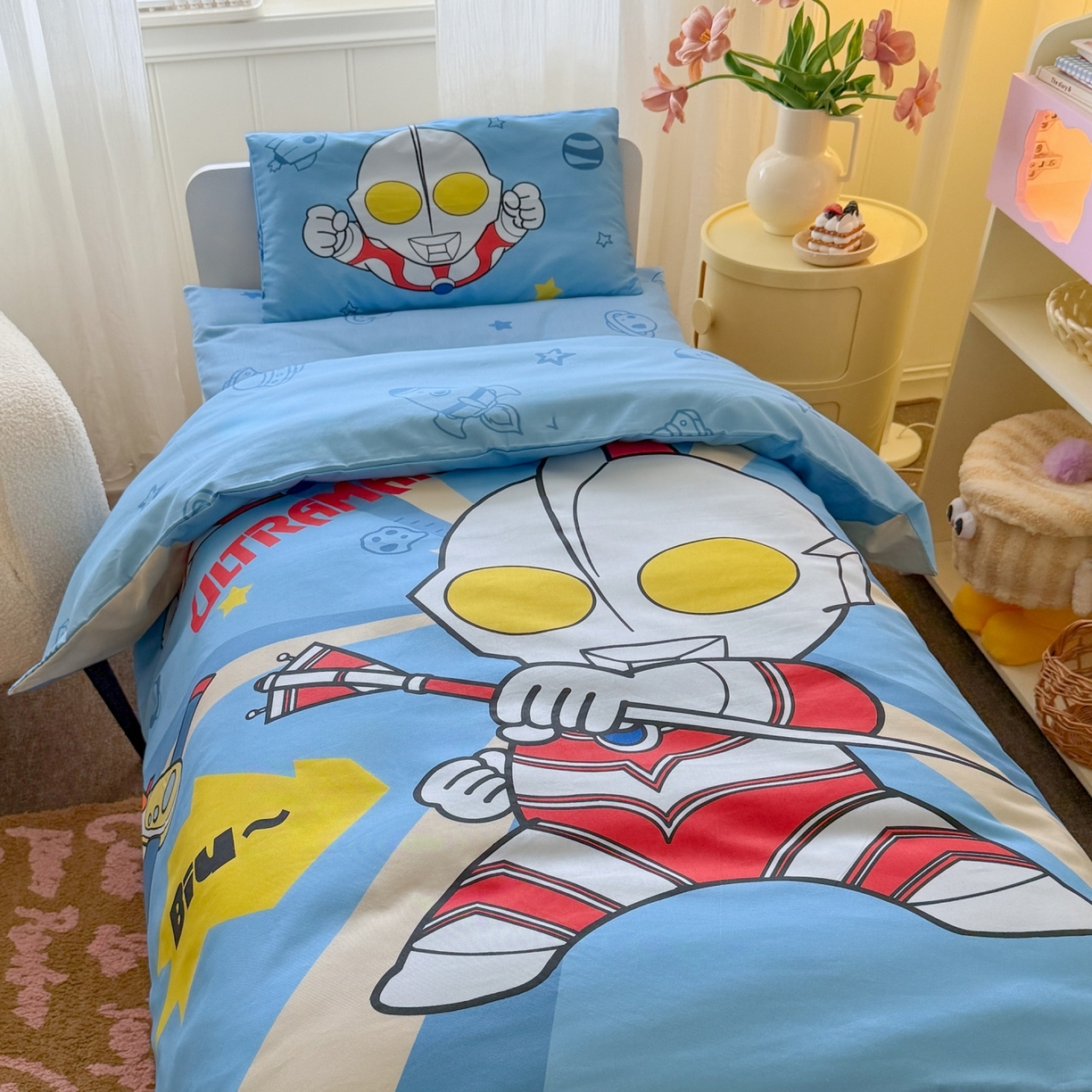 91家纺网 家纺一手货源 找家纺 名兮家居 2025新款全棉大版经典奥特曼幼儿园儿童套件【含防伪标】 炫酷奥特曼