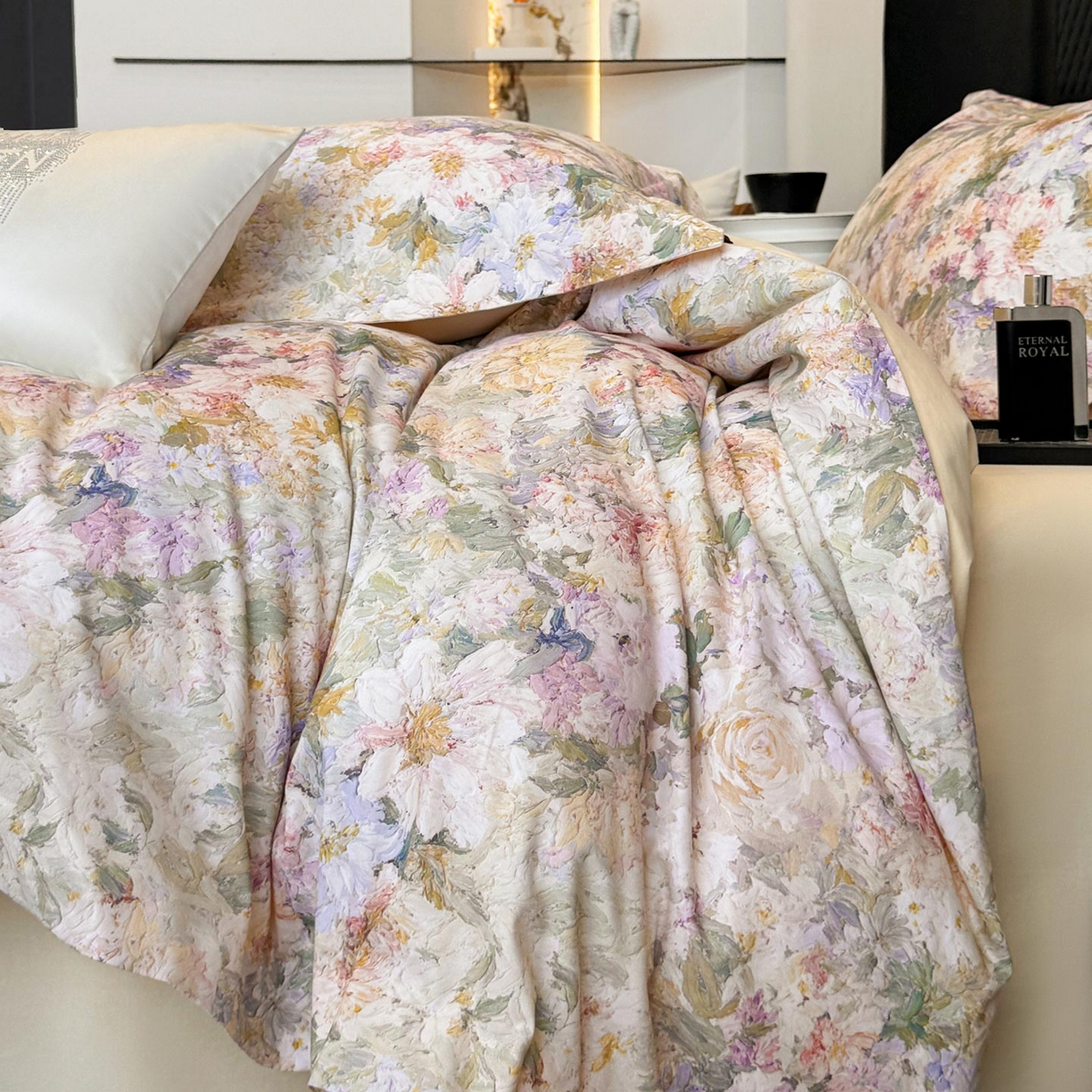 91家纺网 家纺一手货源 找家纺  2025秋冬新款轻奢新疆长绒棉纯棉磨毛加厚数码印花四件套花慕里 花慕里-黄