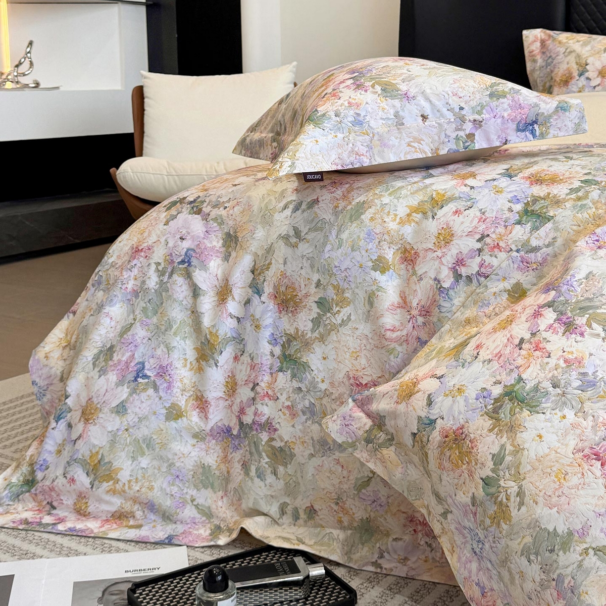 91家纺网 家纺一手货源 找家纺  2025秋冬新款轻奢新疆长绒棉纯棉磨毛加厚数码印花四件套花慕里 花慕里-黄