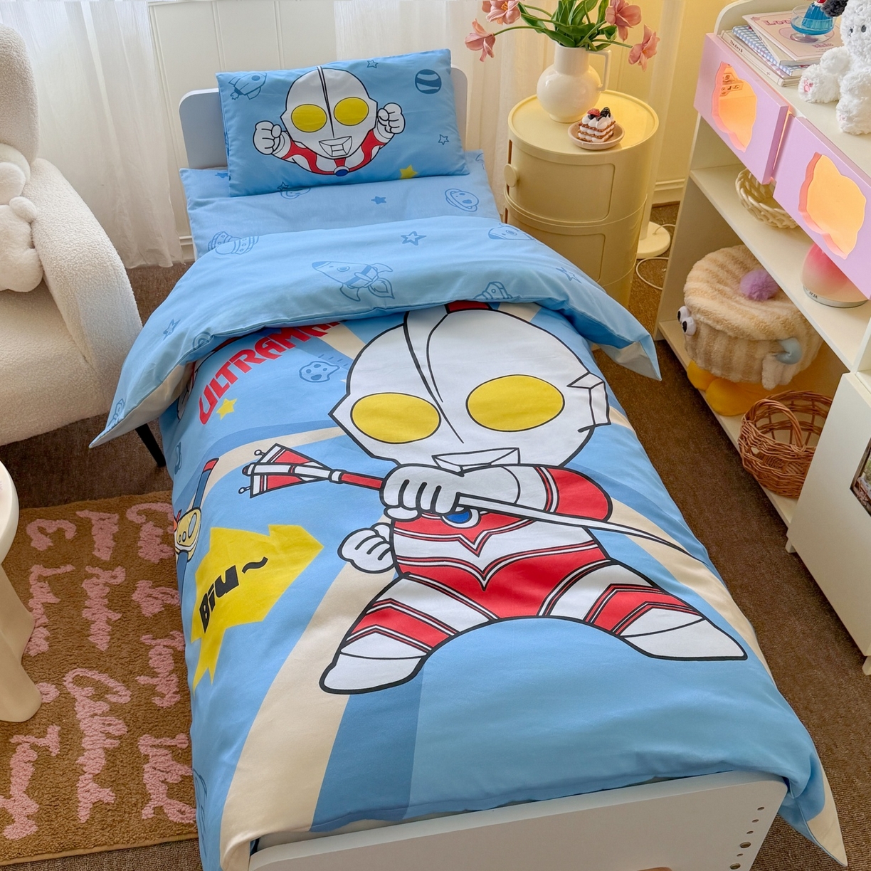 91家纺网 家纺一手货源 找家纺 名兮家居 2025新款全棉大版经典奥特曼幼儿园儿童套件【含防伪标】 炫酷奥特曼